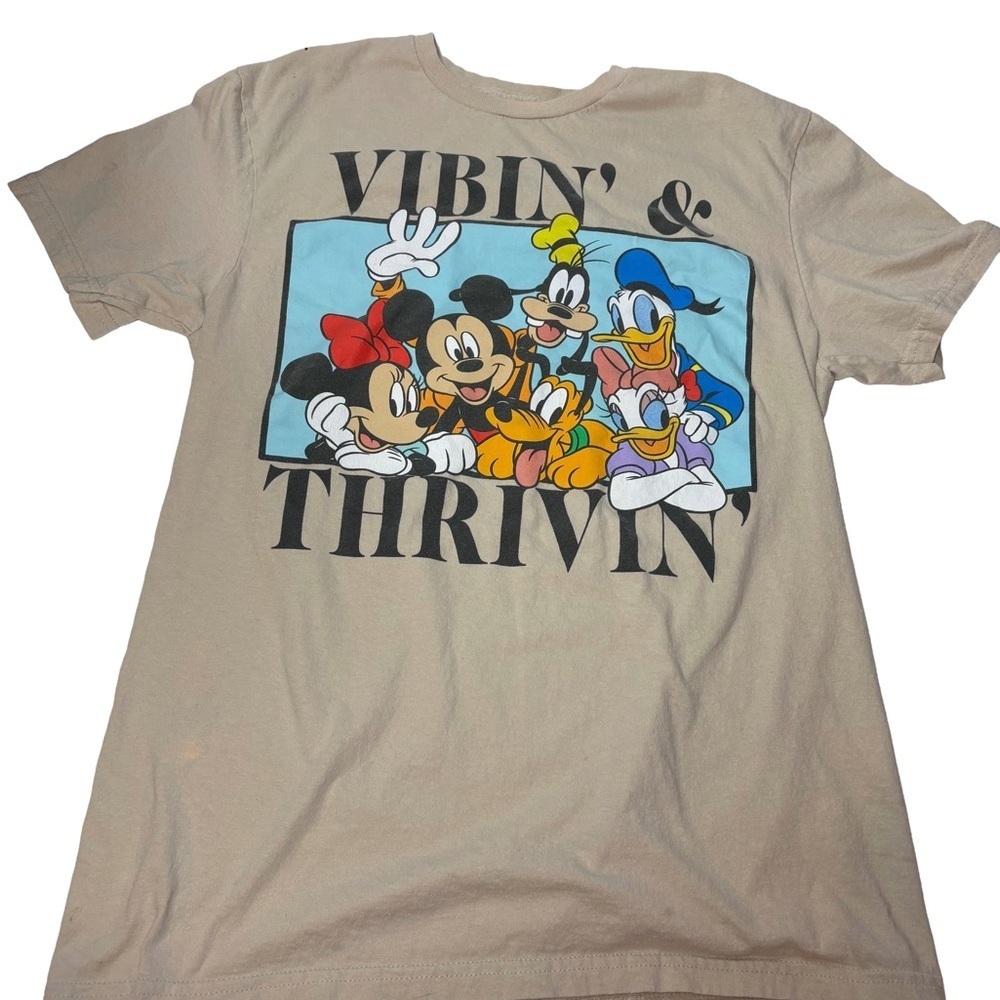 Disney "Vibin' & Thrivin'" Graphic T-Shirt - Mickey & Friends - Tan - Size [S/M]